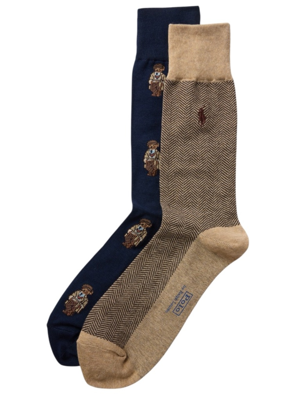 Polo Ralph Lauren Men Charles Bear 2-Pack Crew Socks Navy Size 12-17 NWT